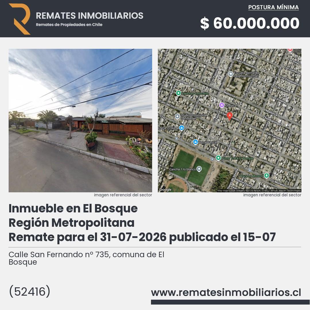 Imagen ficha Calle San Fernando nº 735, comuna de El Bosque