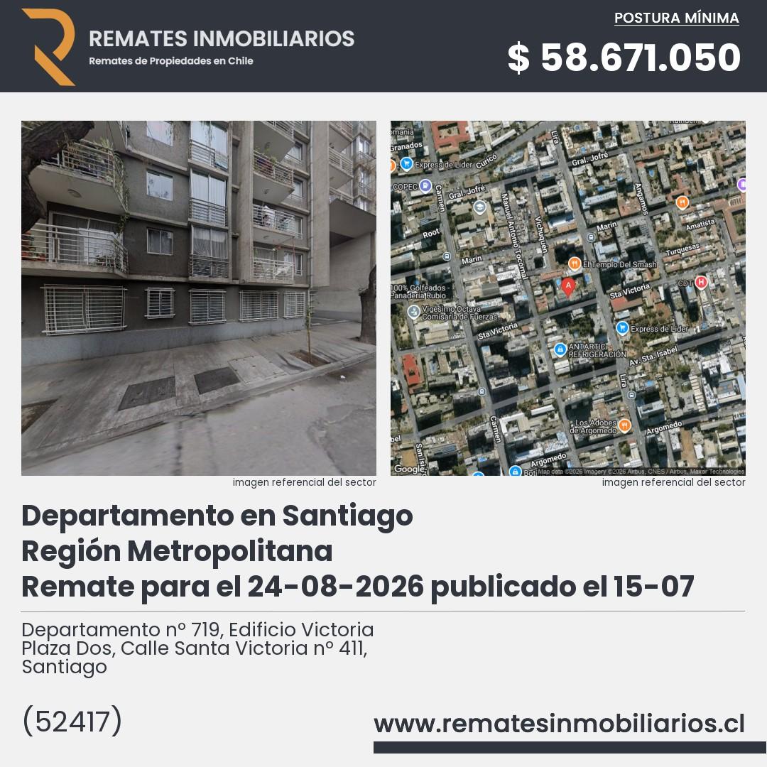 Imagen ficha Departamento nº 719, Edificio Victoria Plaza Dos, Calle Santa Victoria nº 411, Santiago