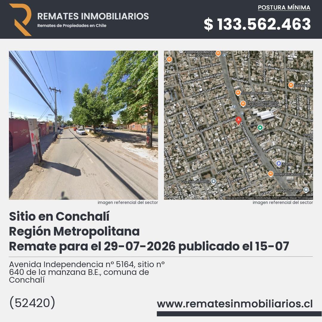 Imagen ficha Avenida Independencia n° 5164, sitio n° 640 de la manzana B.E., comuna de Conchalí