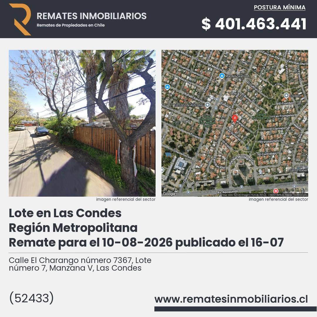 Imagen ficha Calle El Charango número 7367, Lote número 7, Manzana V, Las Condes