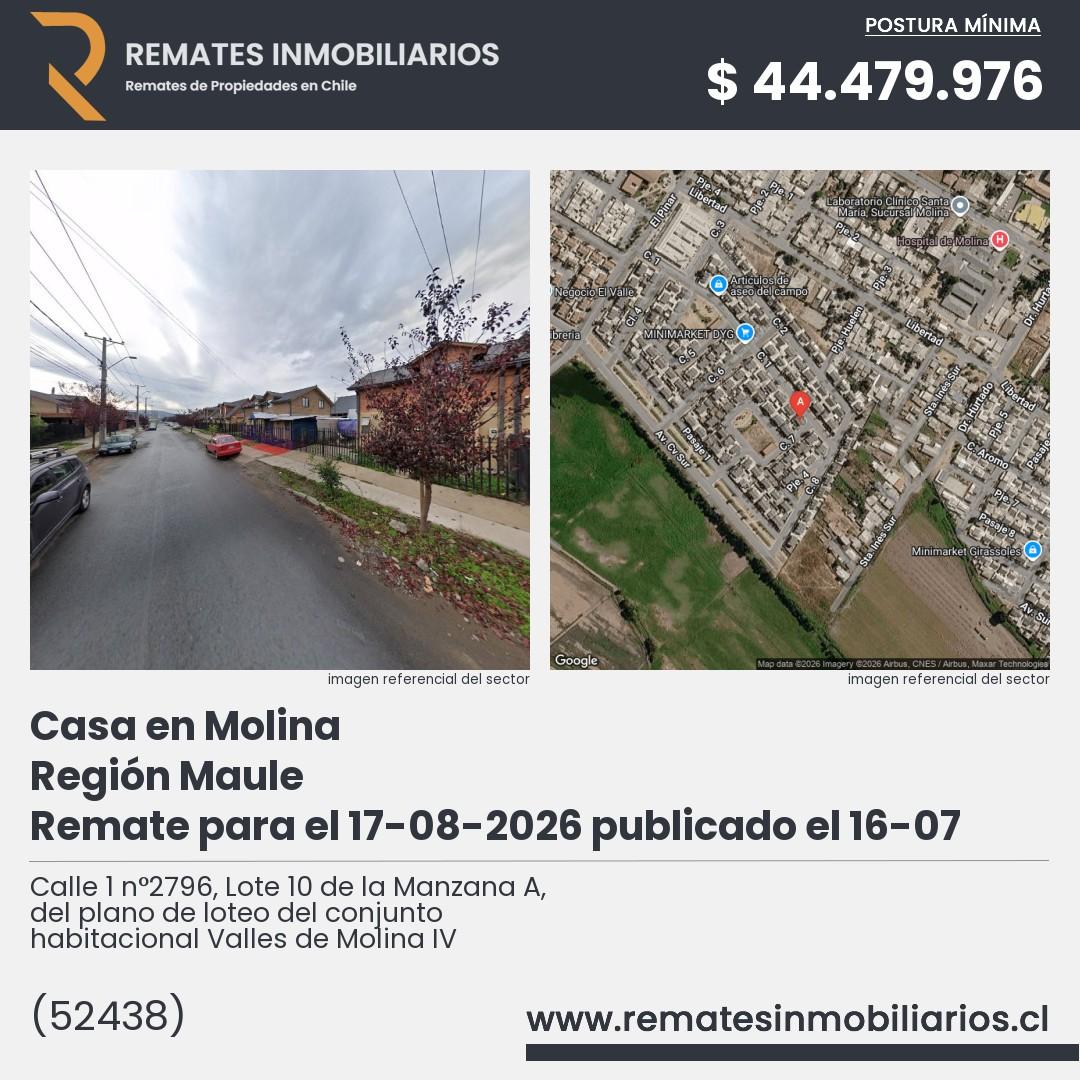 Imagen ficha Calle 1 n°2796, Lote 10 de la Manzana A, del plano de loteo del conjunto habitacional Valles de Molina IV