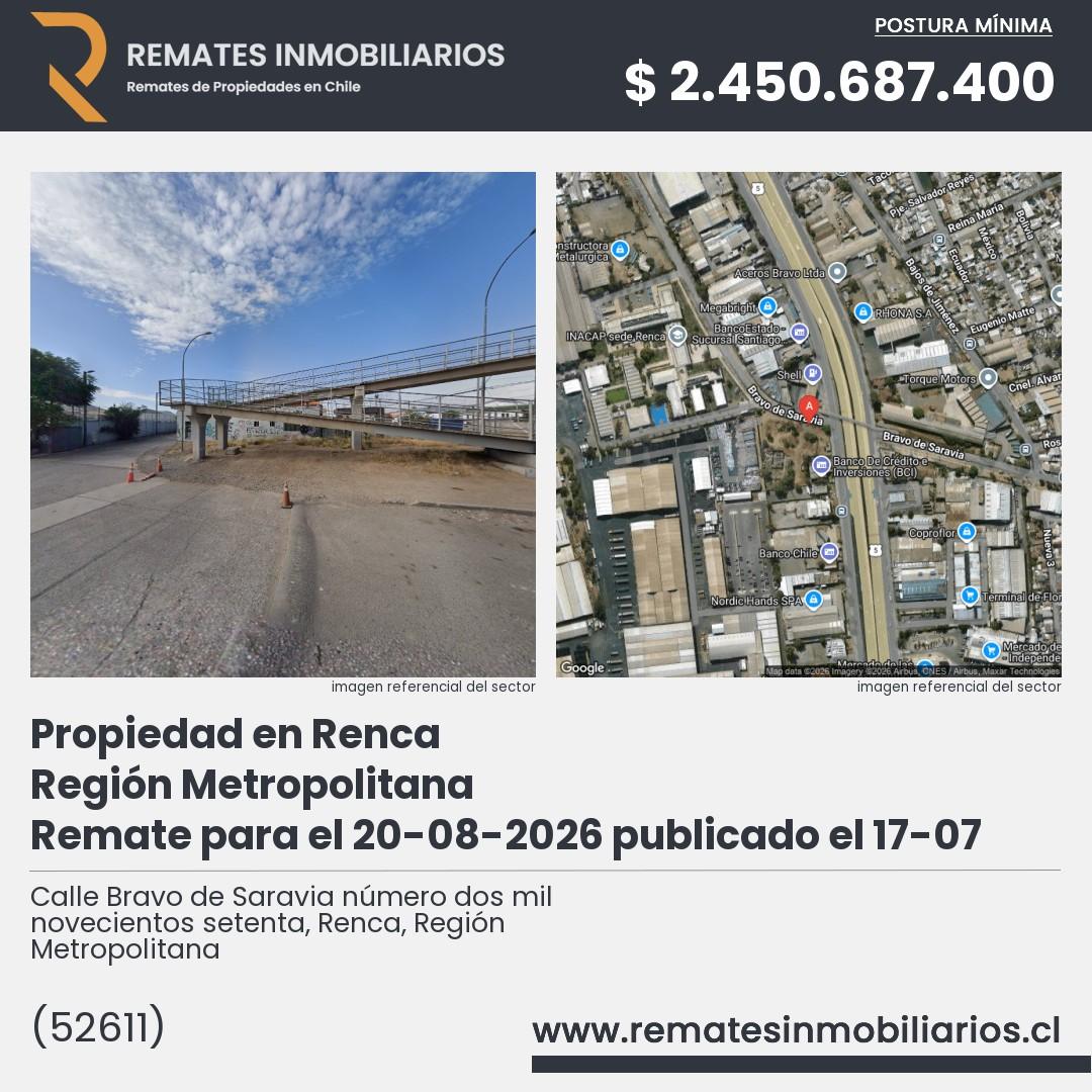 Imagen ficha Calle Bravo de Saravia número dos mil novecientos setenta, Renca, Región Metropolitana