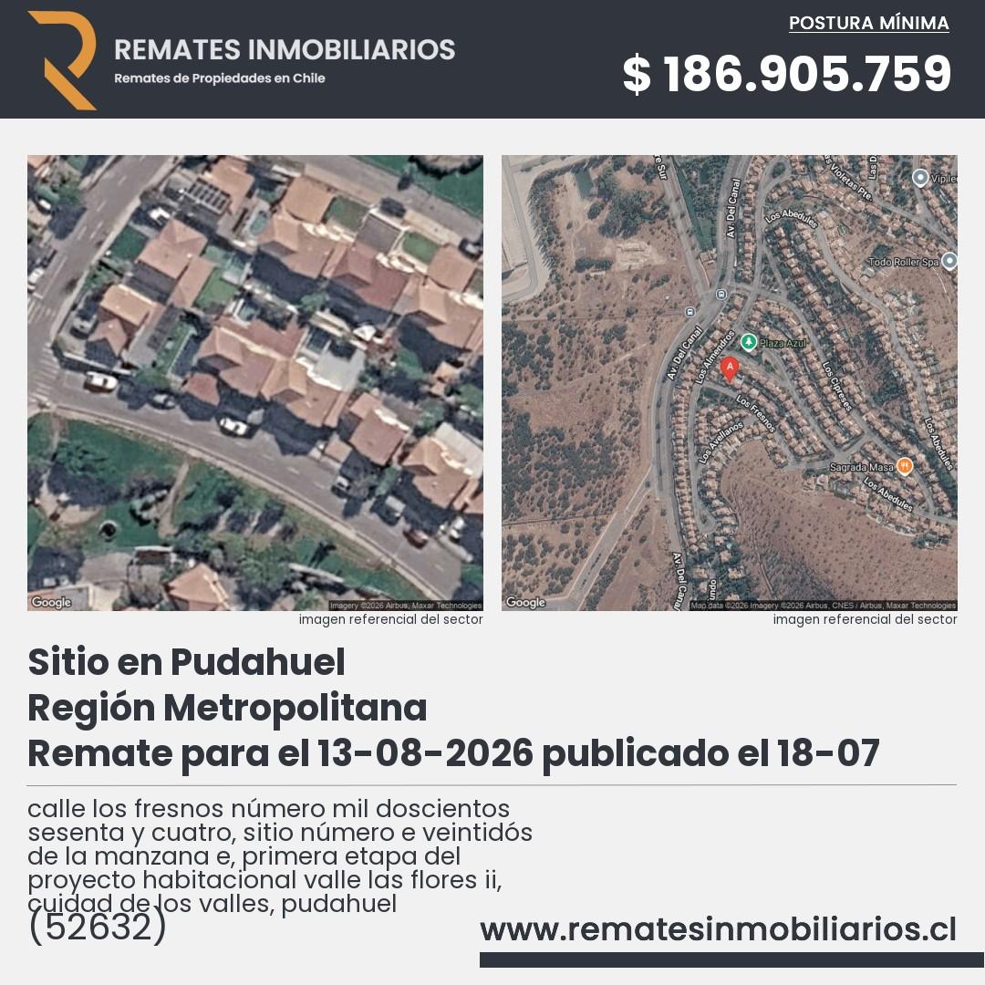 Imagen ficha calle los fresnos número mil doscientos sesenta y cuatro, sitio número e veintidós de la manzana e, primera etapa del proyecto habitacional valle las flores ii, cuidad de los valles, pudahuel