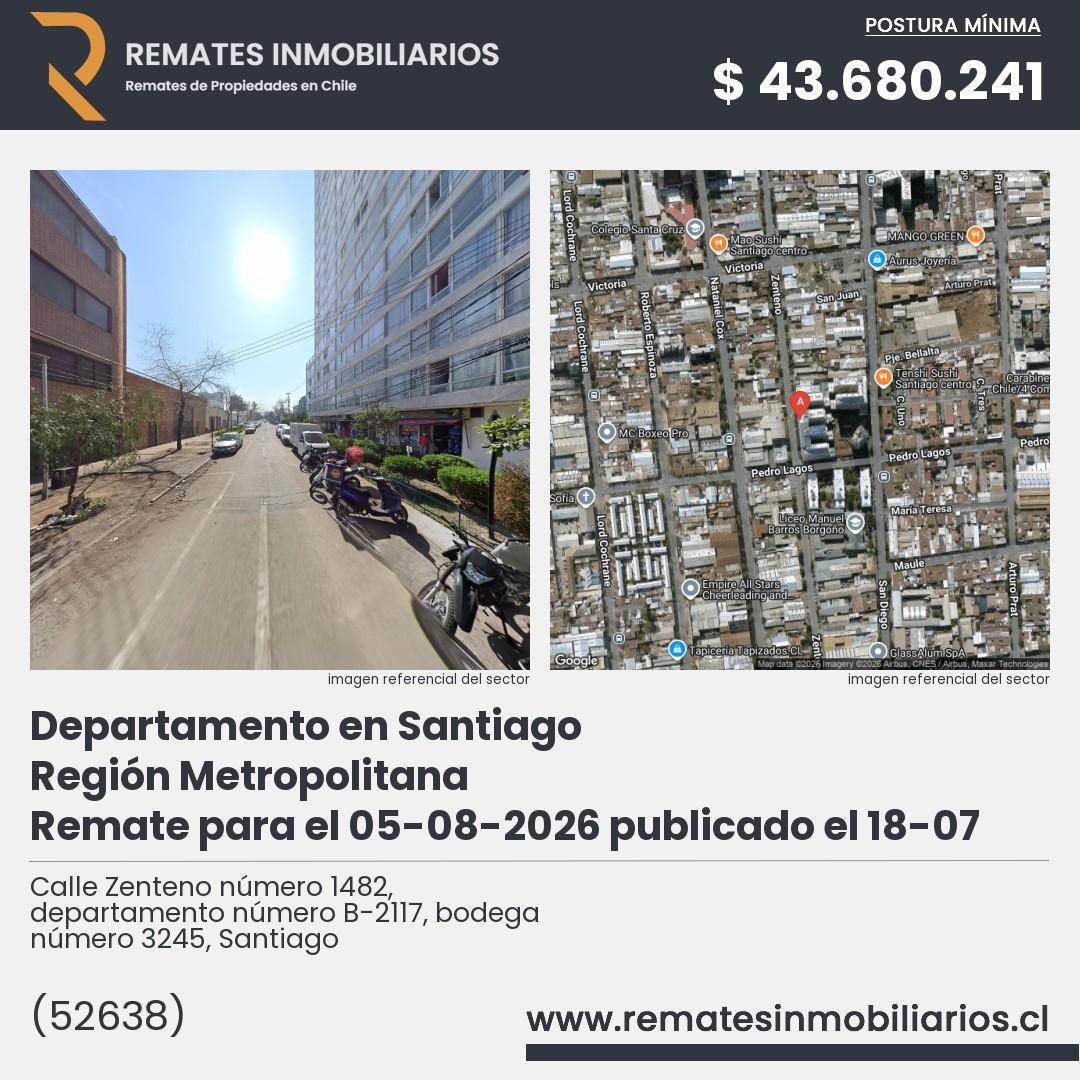 Imagen ficha Calle Zenteno número 1482, departamento número B-2117, bodega número 3245, Santiago