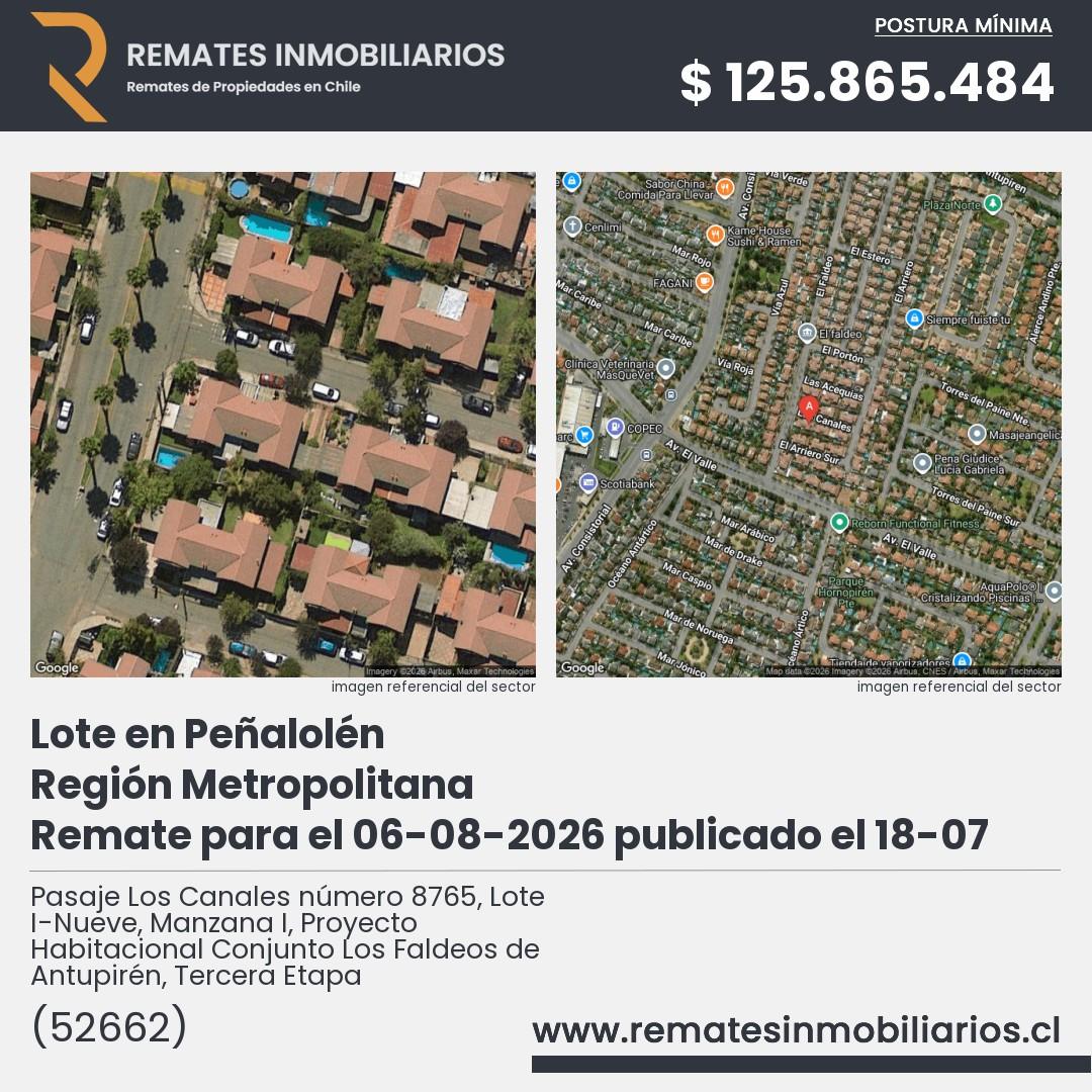 Imagen ficha Pasaje Los Canales número 8765, Lote I-Nueve, Manzana I, Proyecto Habitacional Conjunto Los Faldeos de Antupirén, Tercera Etapa