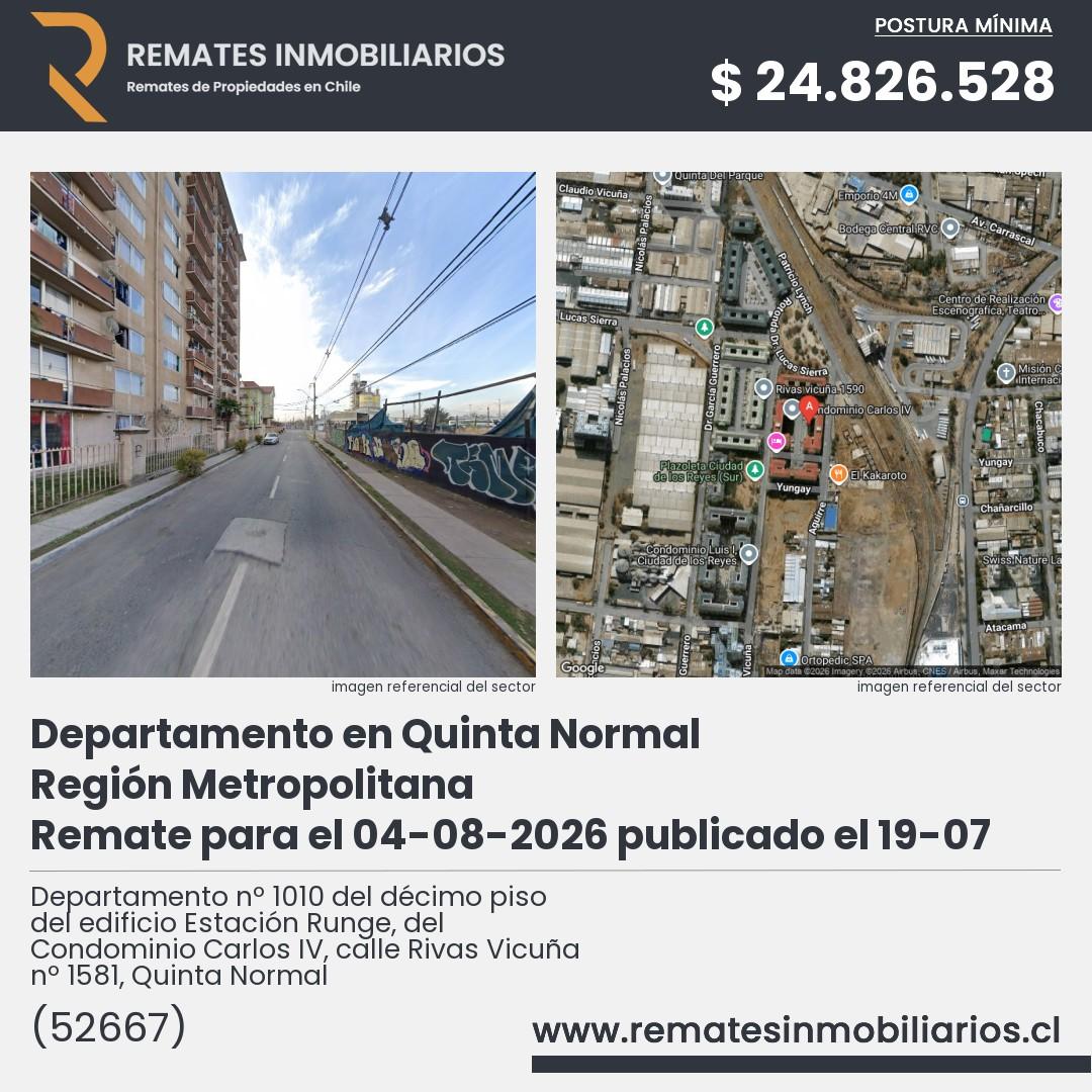 Imagen ficha Departamento nº 1010 del décimo piso del edificio Estación Runge, del Condominio Carlos IV, calle Rivas Vicuña nº 1581, Quinta Normal
