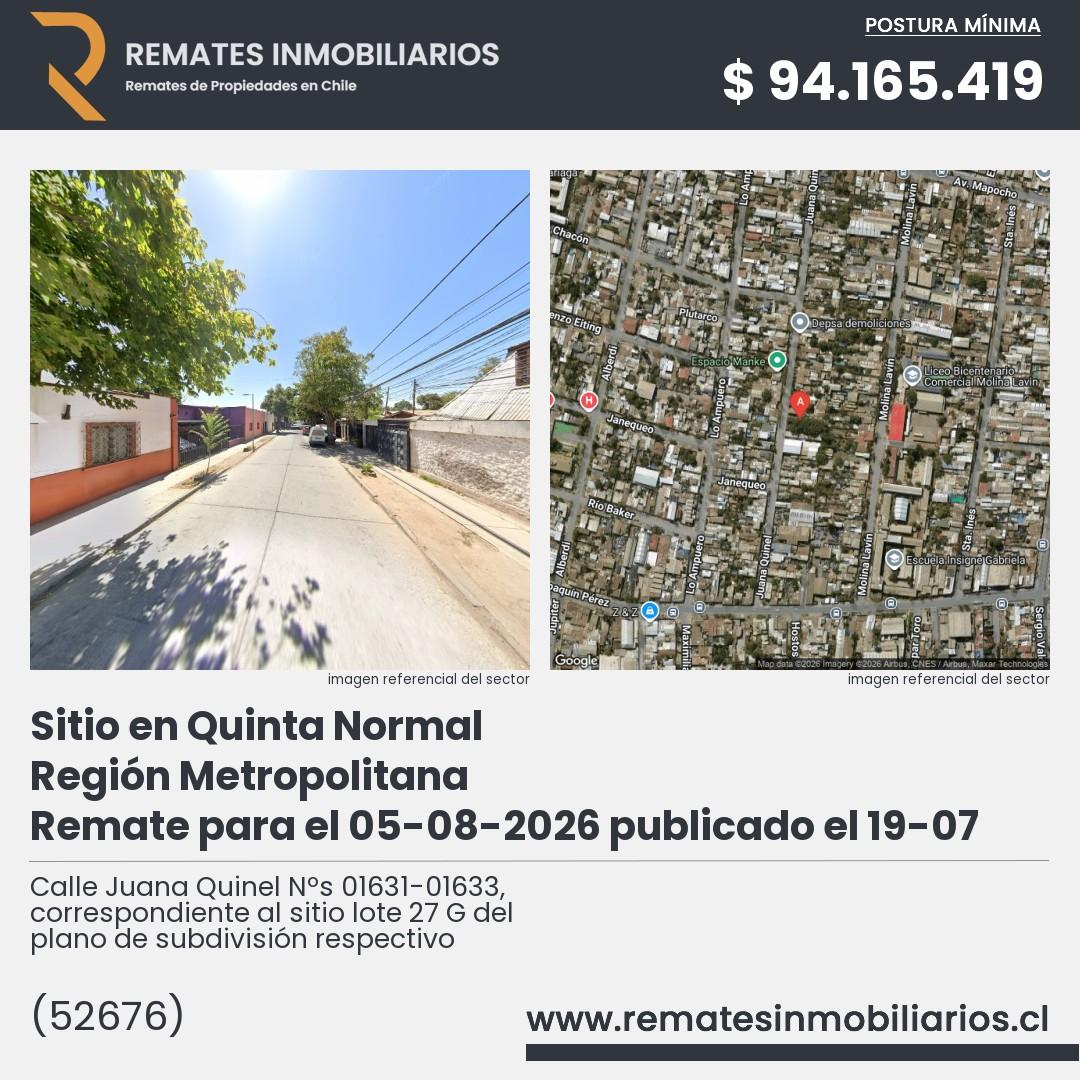 Imagen ficha Calle Juana Quinel Nºs 01631-01633, correspondiente al sitio lote 27 G del plano de subdivisión respectivo