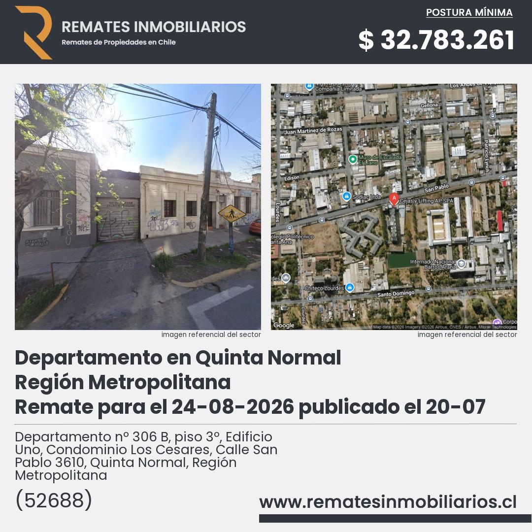 Imagen ficha Departamento nº 306 B, piso 3º, Edificio Uno, Condominio Los Cesares, Calle San Pablo 3610, Quinta Normal, Región Metropolitana