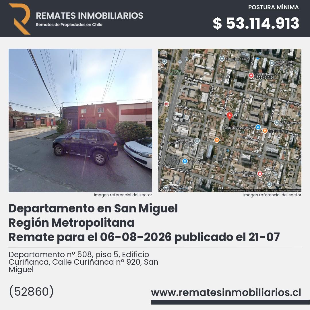 Imagen ficha Departamento nº 508, piso 5, Edificio Curiñanca, Calle Curiñanca nº 920, San Miguel