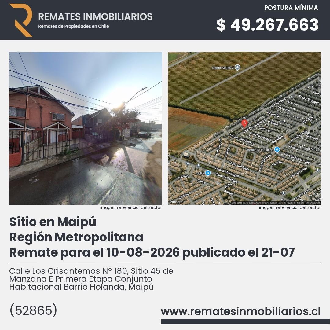 Imagen ficha Calle Los Crisantemos Nº 180, Sitio 45 de Manzana E Primera Etapa Conjunto Habitacional Barrio Holanda, Maipú