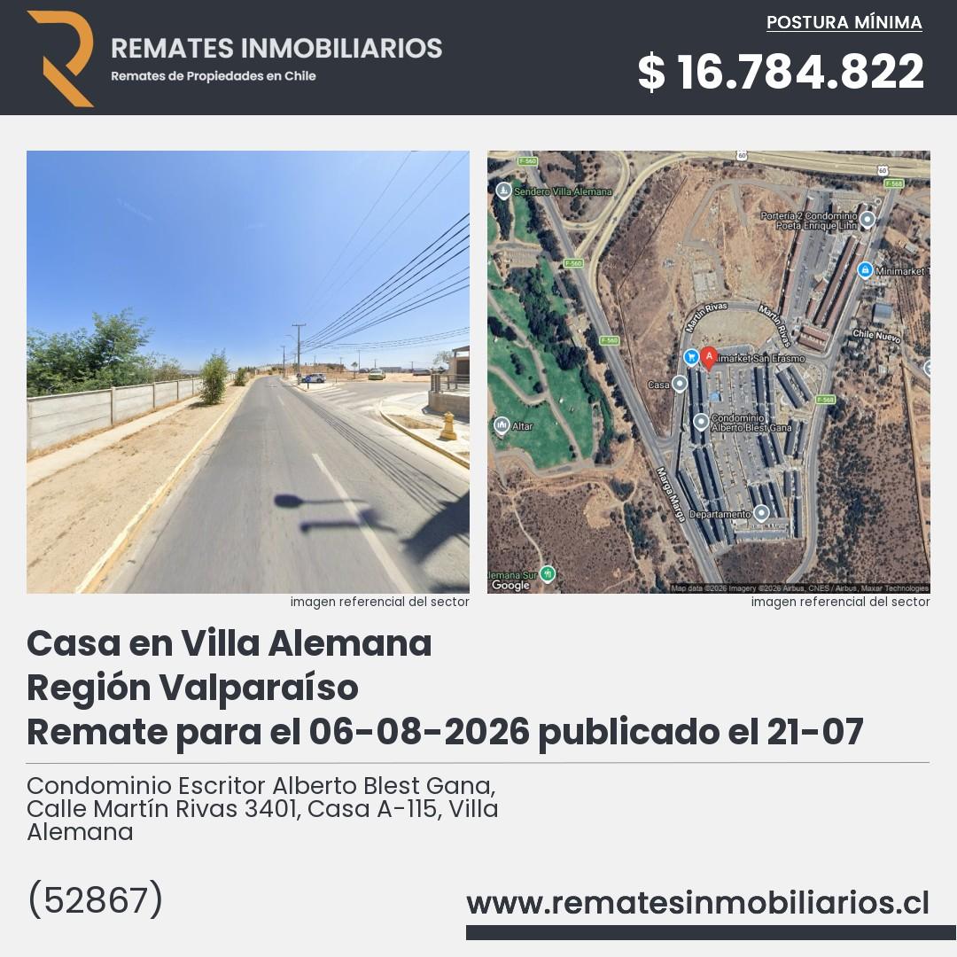 Imagen ficha Condominio Escritor Alberto Blest Gana, Calle Martín Rivas 3401, Casa A-115, Villa Alemana