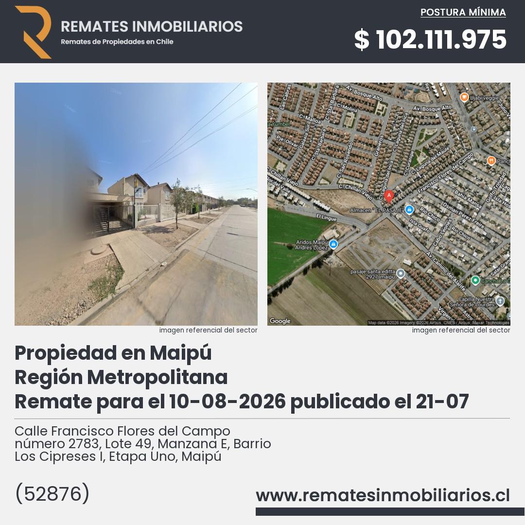Imagen ficha Calle Francisco Flores del Campo número 2783, Lote 49, Manzana E, Barrio Los Cipreses I, Etapa Uno, Maipú