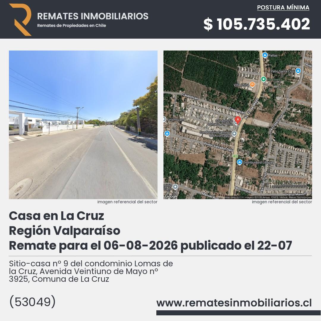 Imagen ficha Sitio-casa nº 9 del condominio Lomas de la Cruz, Avenida Veintiuno de Mayo nº 3925, Comuna de La Cruz