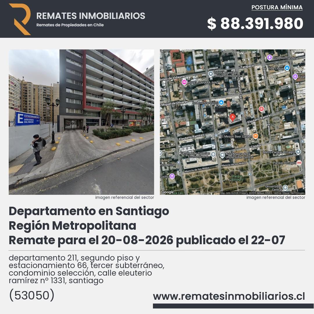 Imagen ficha departamento 211, segundo piso y estacionamiento 66, tercer subterráneo, condominio selección, calle eleuterio ramírez nº 1331, santiago