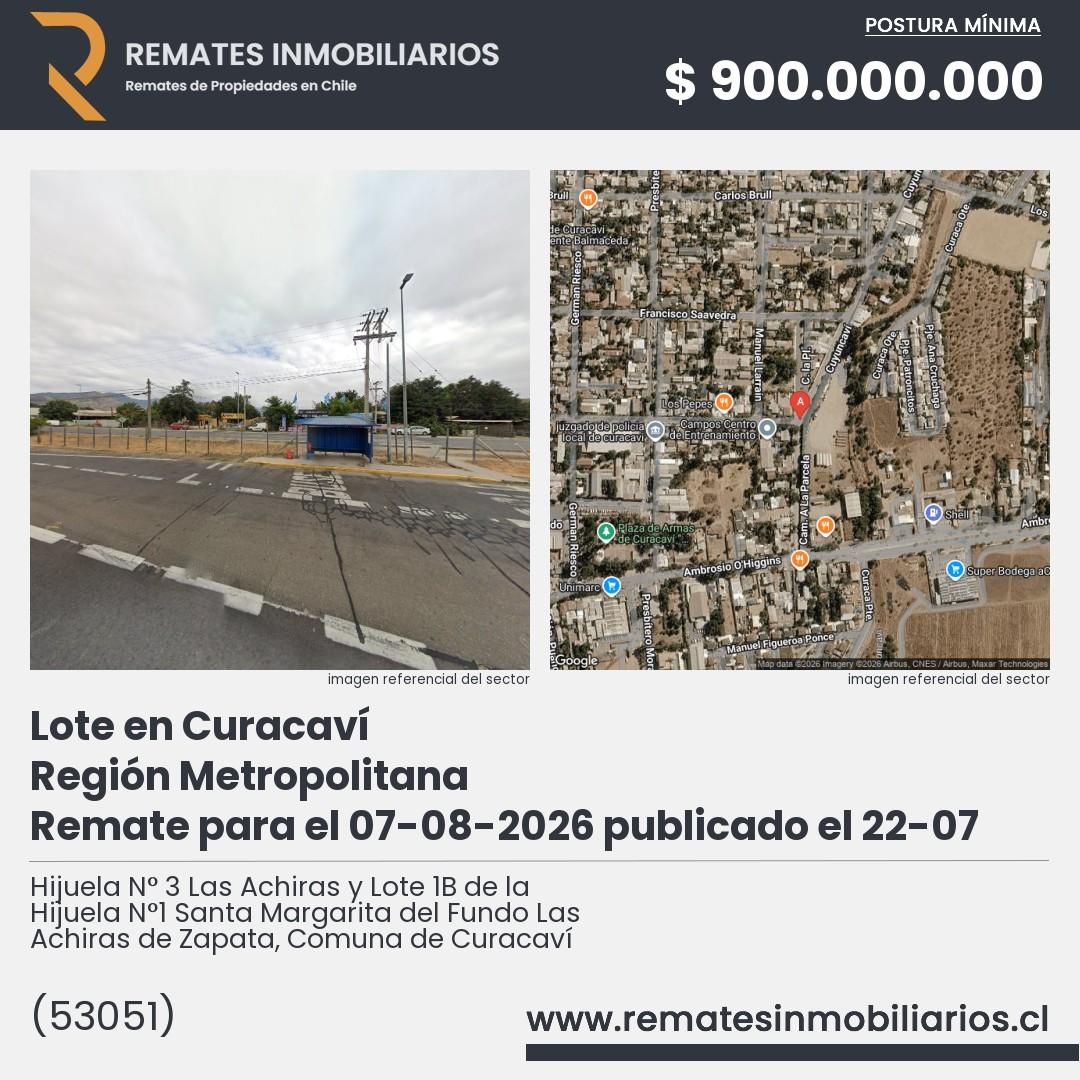 Imagen ficha Hijuela N° 3 Las Achiras y Lote 1B de la Hijuela N°1 Santa Margarita del Fundo Las Achiras de Zapata, Comuna de Curacaví