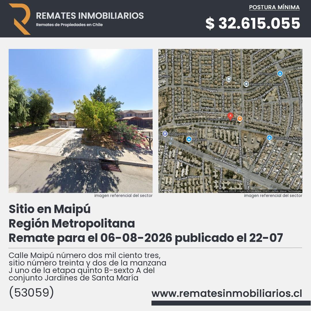 Imagen ficha Calle Maipú número dos mil ciento tres, sitio número treinta y dos de la manzana J uno de la etapa quinto B-sexto A del conjunto Jardines de Santa María