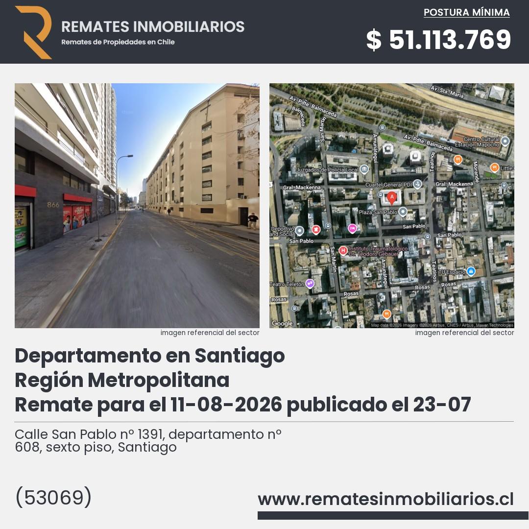 Imagen ficha Calle San Pablo nº 1391, departamento nº 608, sexto piso, Santiago