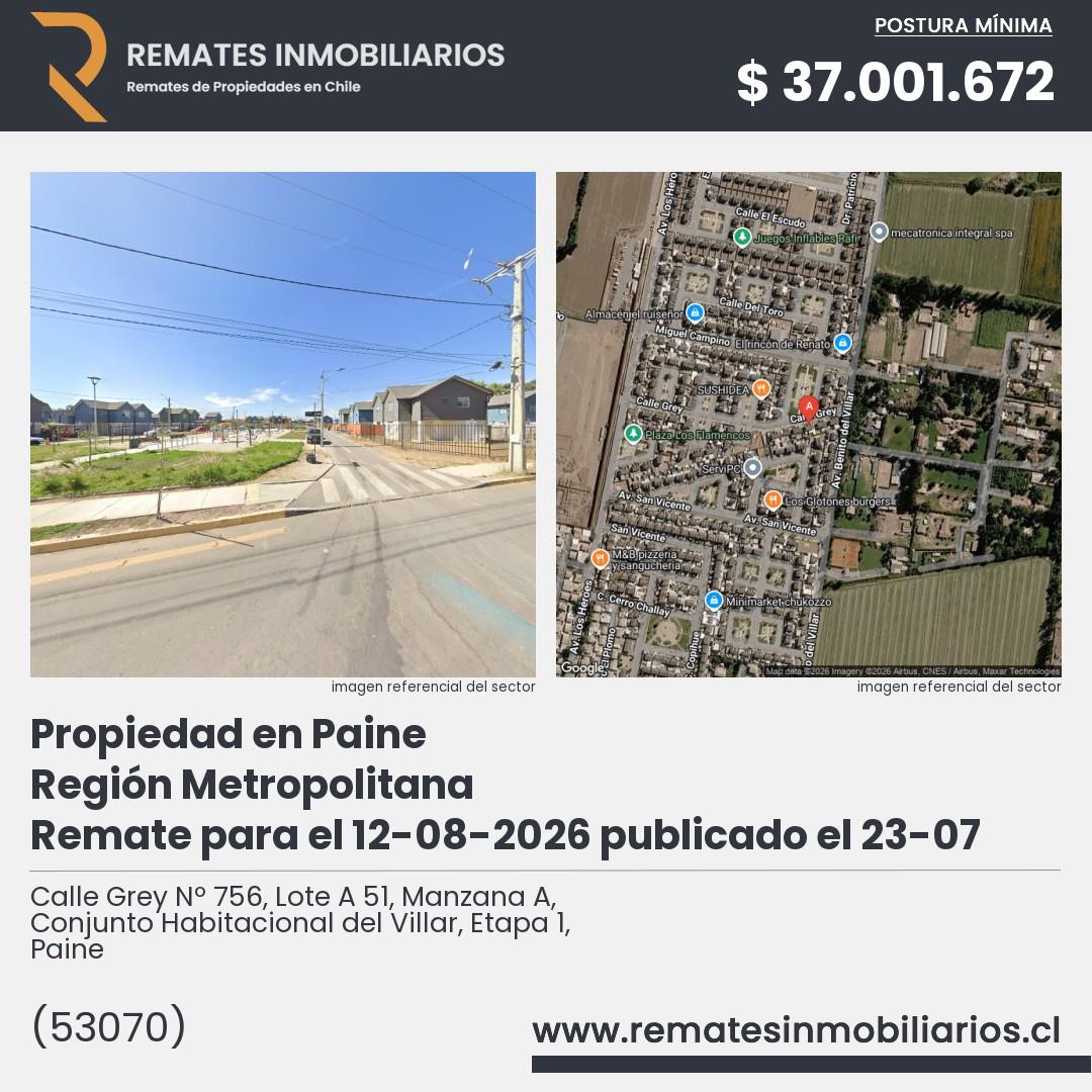 Imagen ficha Calle Grey Nº 756, Lote A 51, Manzana A, Conjunto Habitacional del Villar, Etapa 1, Paine