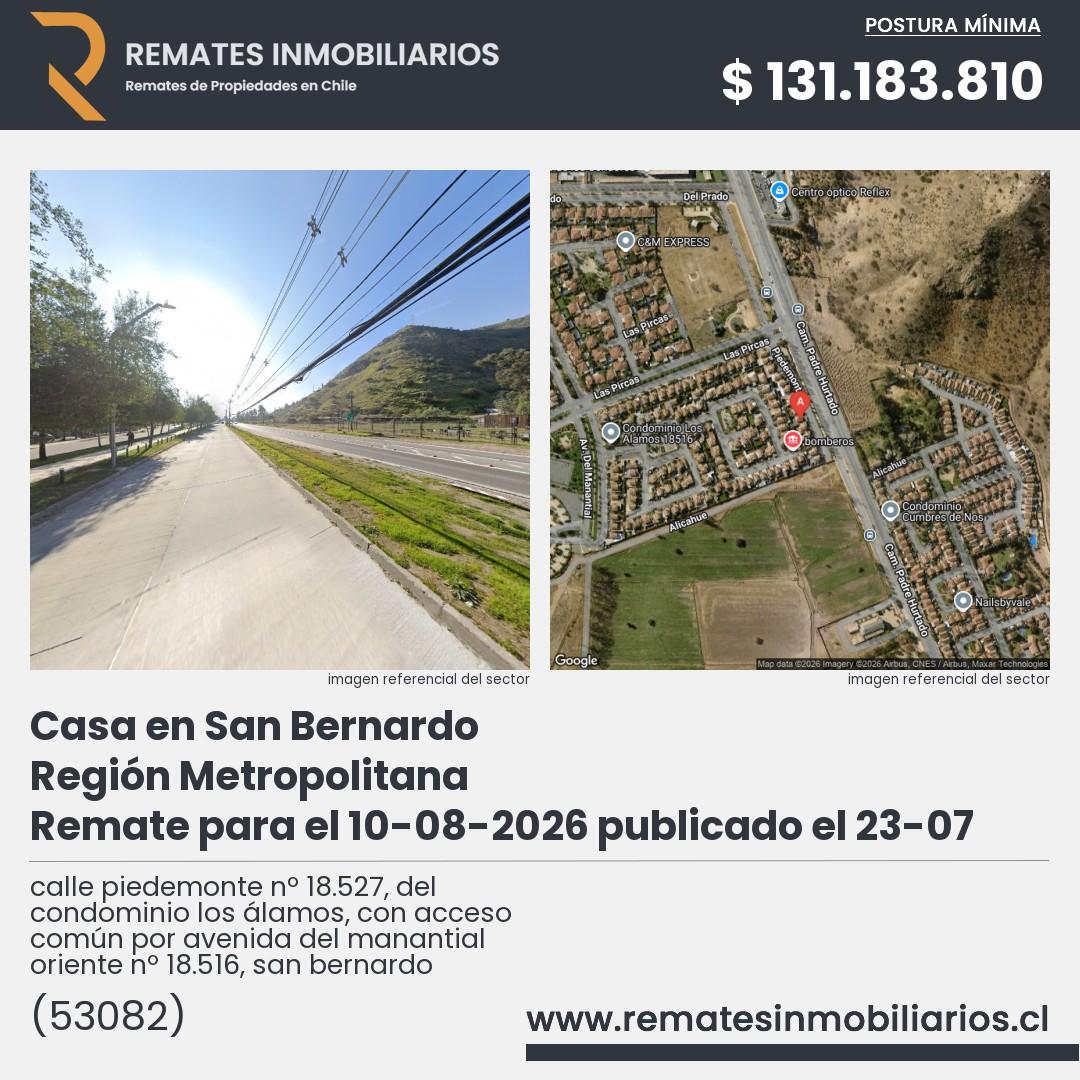 Imagen ficha calle piedemonte nº 18.527, del condominio los álamos, con acceso común por avenida del manantial oriente nº 18.516, san bernardo