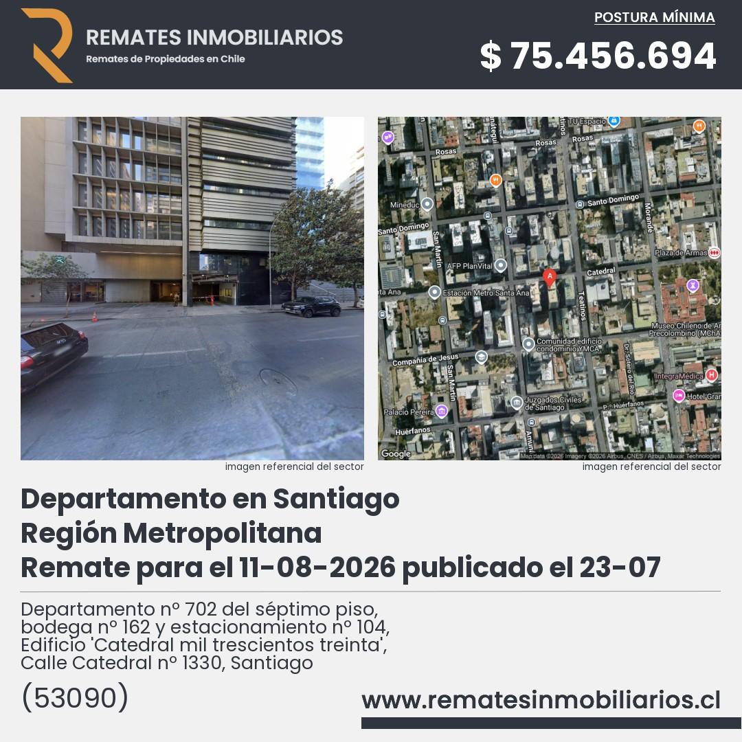 Imagen ficha Departamento nº 702 del séptimo piso, bodega nº 162 y estacionamiento nº 104, Edificio 