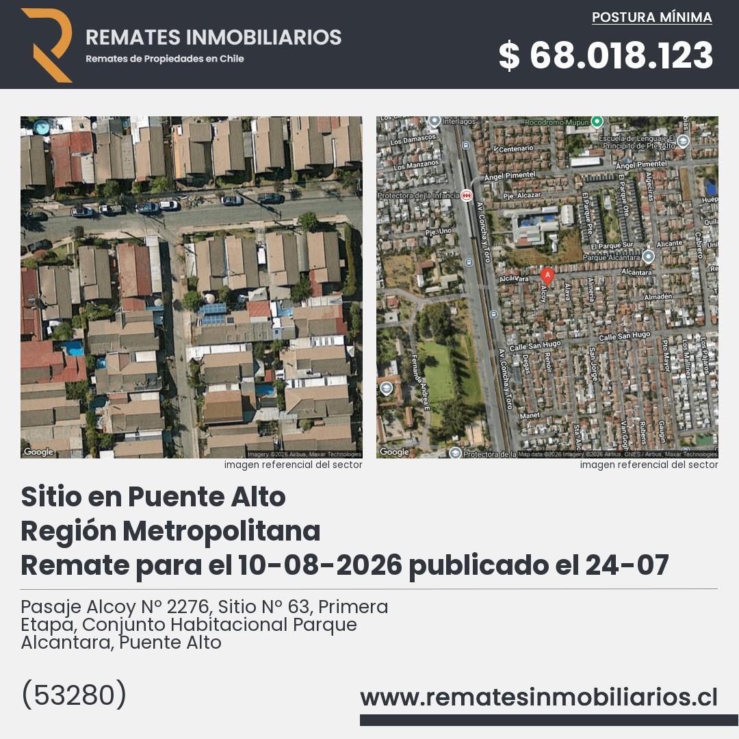Imagen ficha Pasaje Alcoy Nº 2276, Sitio Nº 63, Primera Etapa, Conjunto Habitacional Parque Alcantara, Puente Alto