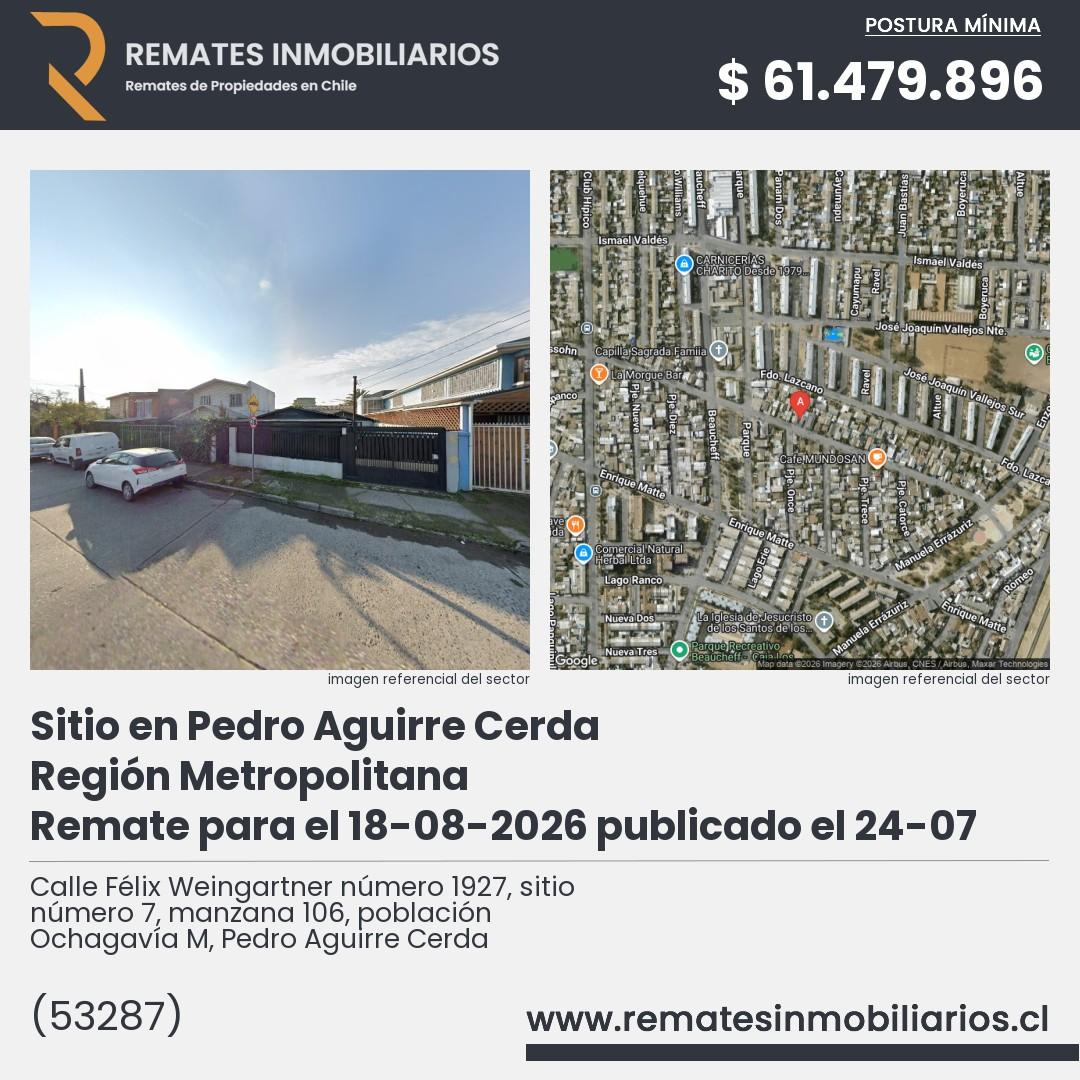 Imagen ficha Calle Félix Weingartner número 1927, sitio número 7, manzana 106, población Ochagavía M, Pedro Aguirre Cerda