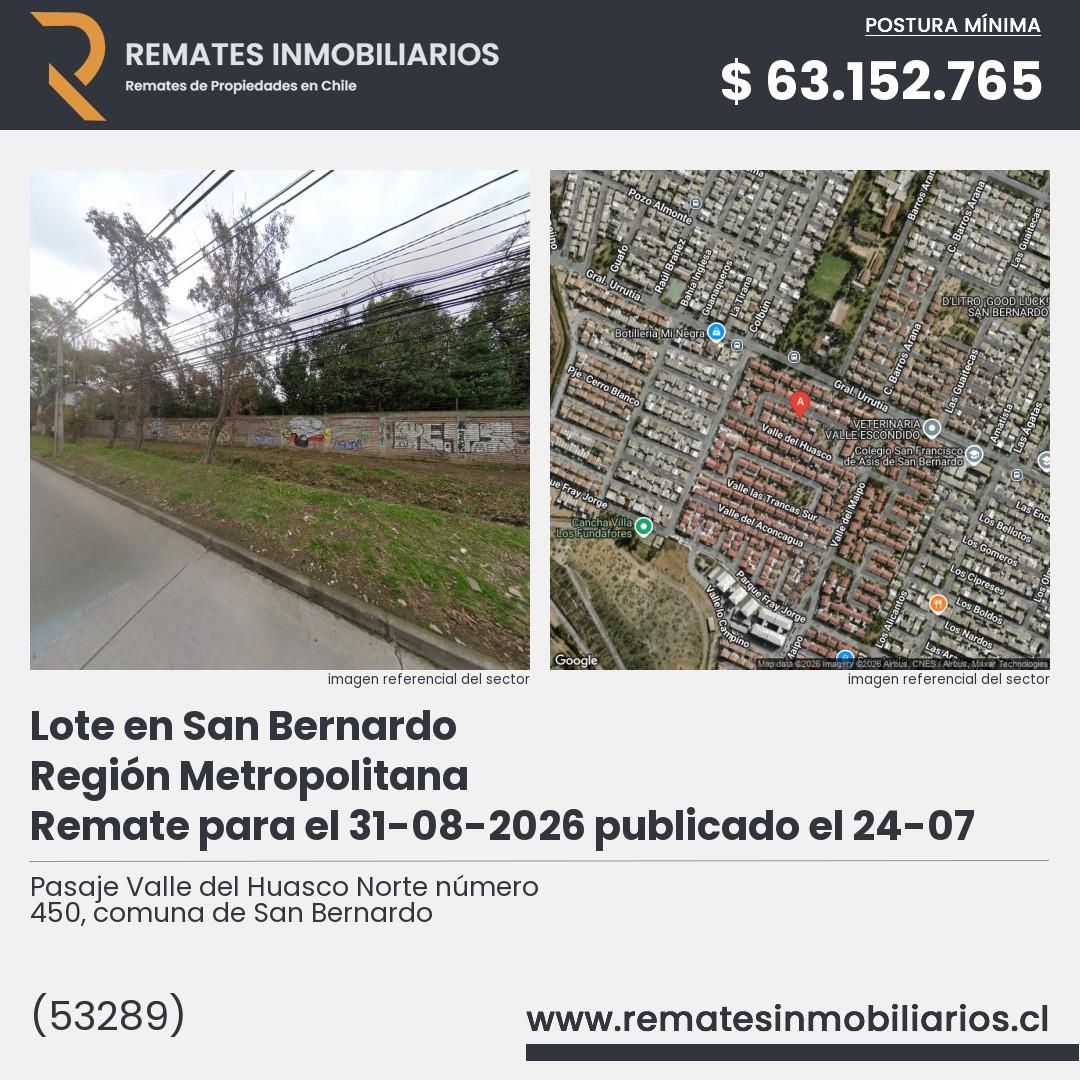 Imagen ficha Pasaje Valle del Huasco Norte número 450, comuna de San Bernardo