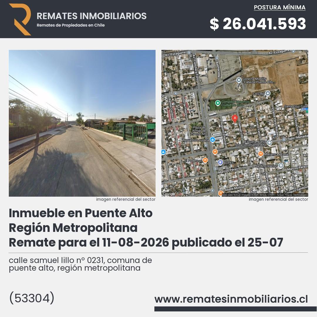Imagen ficha calle samuel lillo nº 0231, comuna de puente alto, región metropolitana