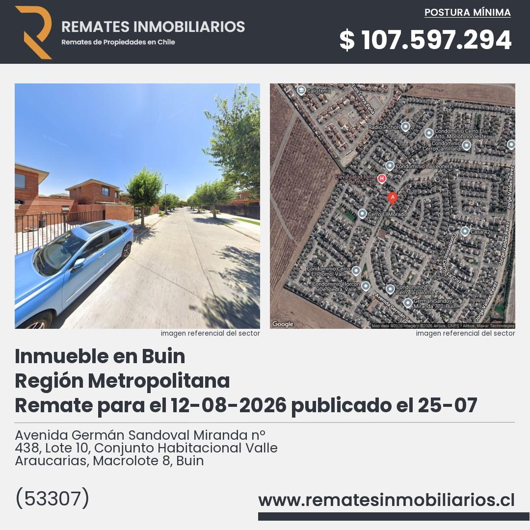 Imagen ficha Avenida Germán Sandoval Miranda nº 438, Lote 10, Conjunto Habitacional Valle Araucarias, Macrolote 8, Buin