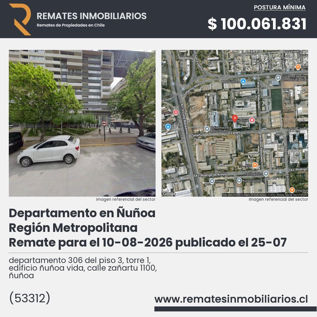 Imagen ficha departamento 306 del piso 3, torre 1, edificio ñuñoa vida, calle zañartu 1100, ñuñoa