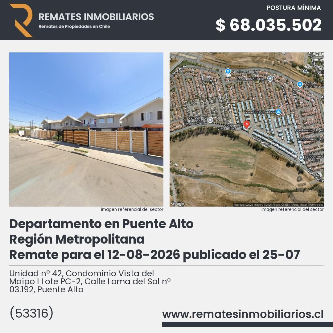 Imagen ficha Unidad nº 42, Condominio Vista del Maipo I Lote PC-2, Calle Loma del Sol nº 03.192, Puente Alto