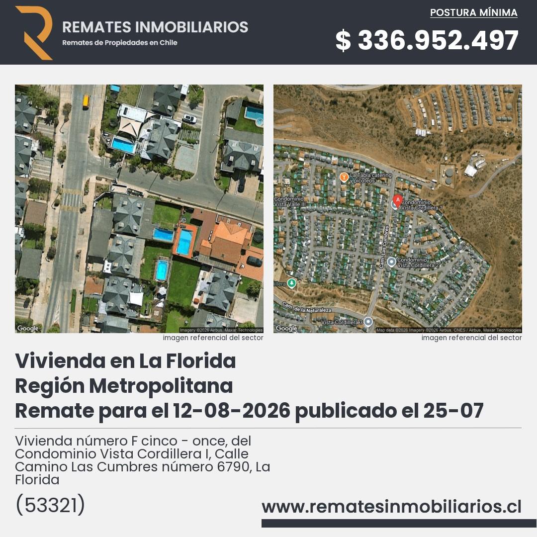 Imagen ficha Vivienda número F cinco - once, del Condominio Vista Cordillera I, Calle Camino Las Cumbres número 6790, La Florida