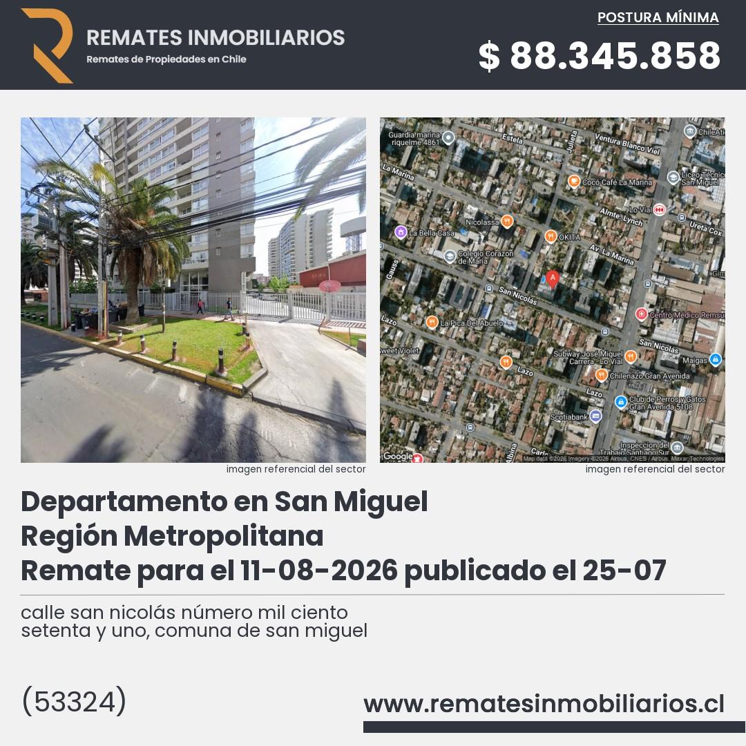 Imagen ficha calle san nicolás número mil ciento setenta y uno, comuna de san miguel
