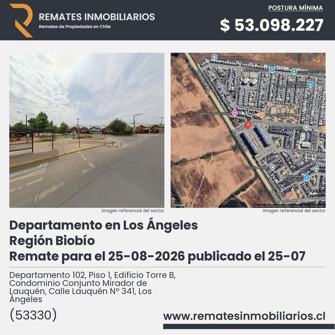Imagen ficha Departamento 102, Piso 1, Edificio Torre B, Condominio Conjunto Mirador de Lauquén, Calle Lauquén Nº 341, Los Ángeles