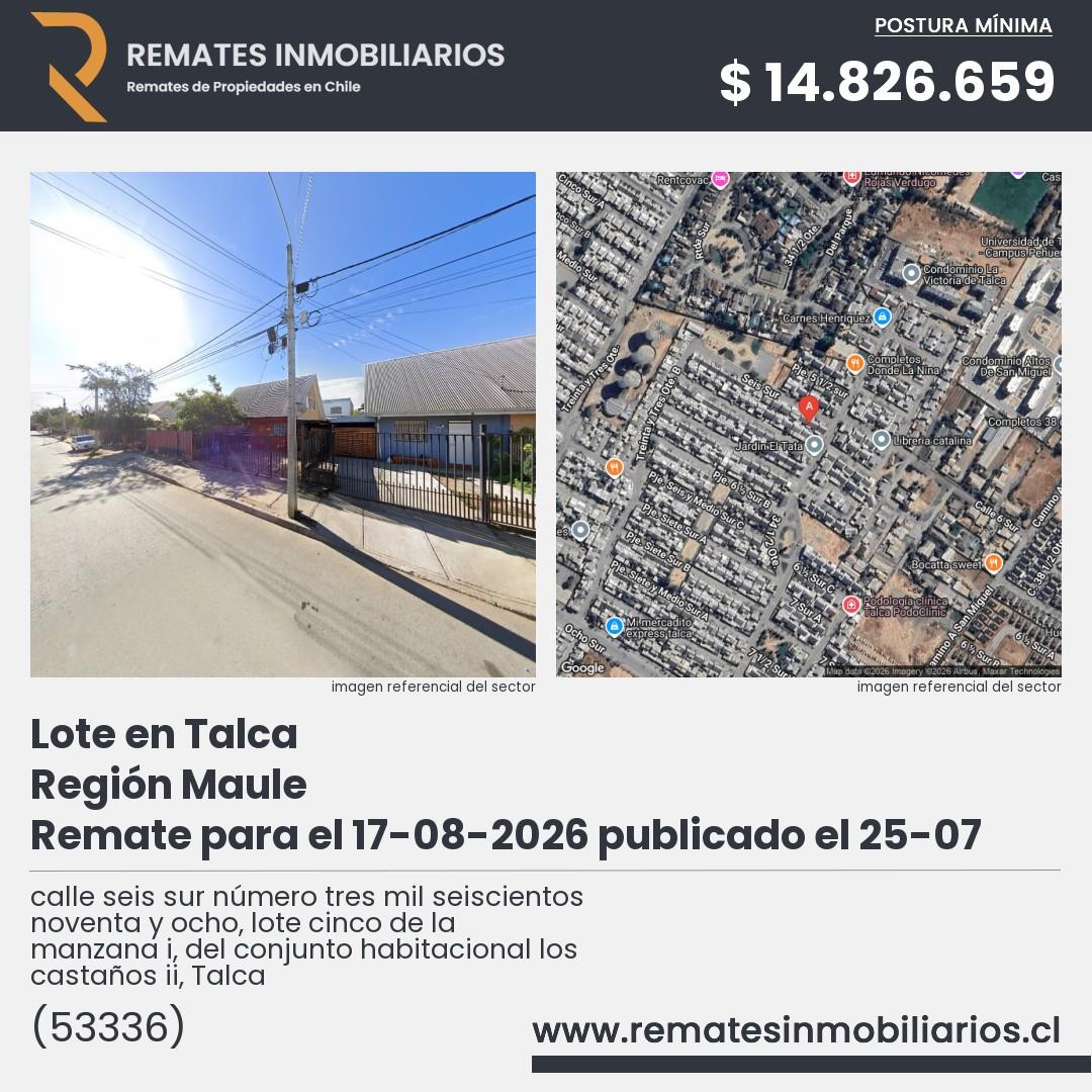 Imagen ficha calle seis sur número tres mil seiscientos noventa y ocho, lote cinco de la manzana i, del conjunto habitacional los castaños ii, Talca