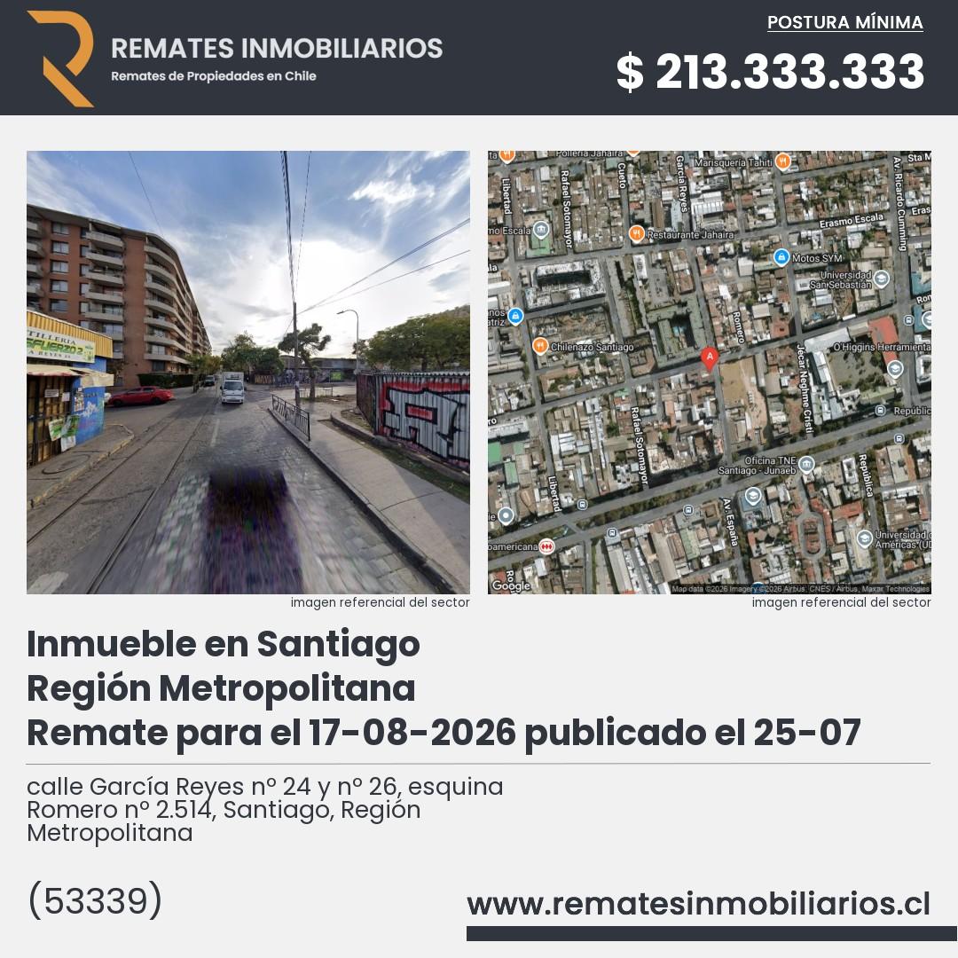 Imagen ficha calle García Reyes nº 24 y nº 26, esquina Romero nº 2.514, Santiago, Región Metropolitana