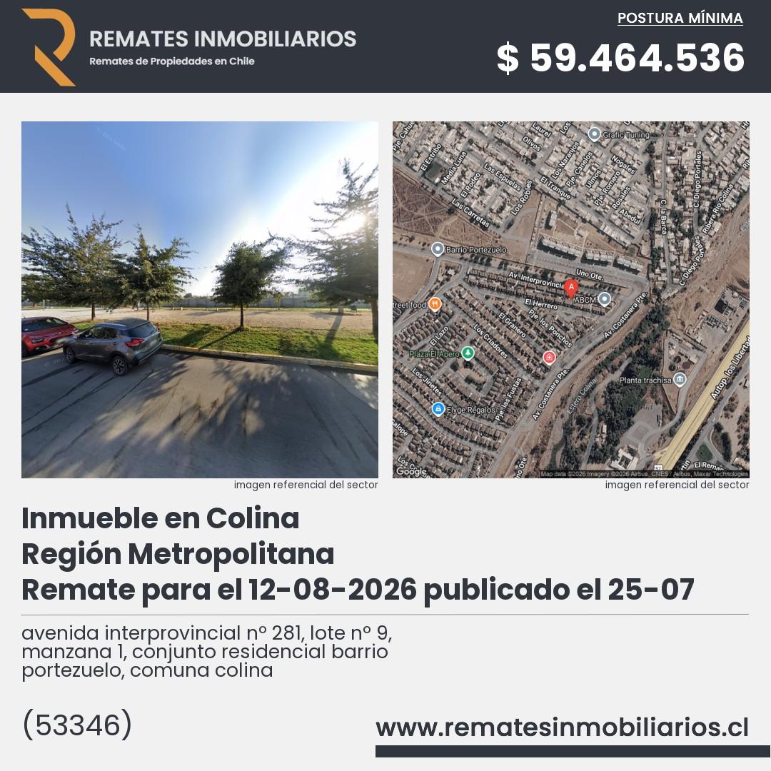 Imagen ficha avenida interprovincial nº 281, lote nº 9, manzana 1, conjunto residencial barrio portezuelo, comuna colina