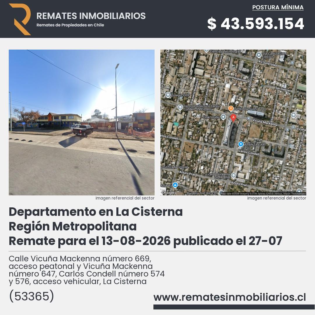 Imagen ficha Calle Vicuña Mackenna número 669, acceso peatonal y Vicuña Mackenna número 647, Carlos Condell número 574 y 576, acceso vehicular, La Cisterna