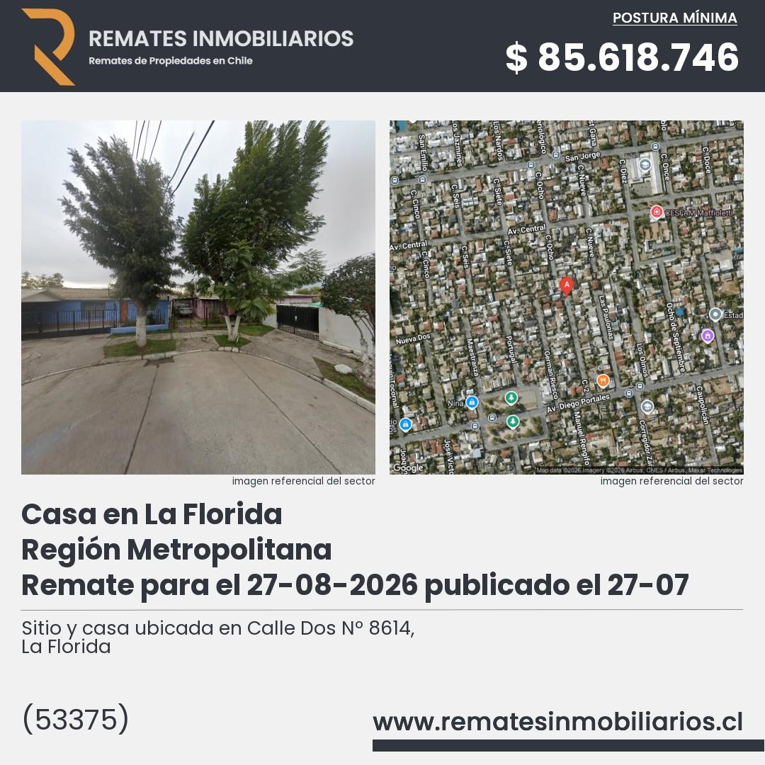 Imagen ficha Sitio y casa ubicada en Calle Dos Nº 8614, La Florida