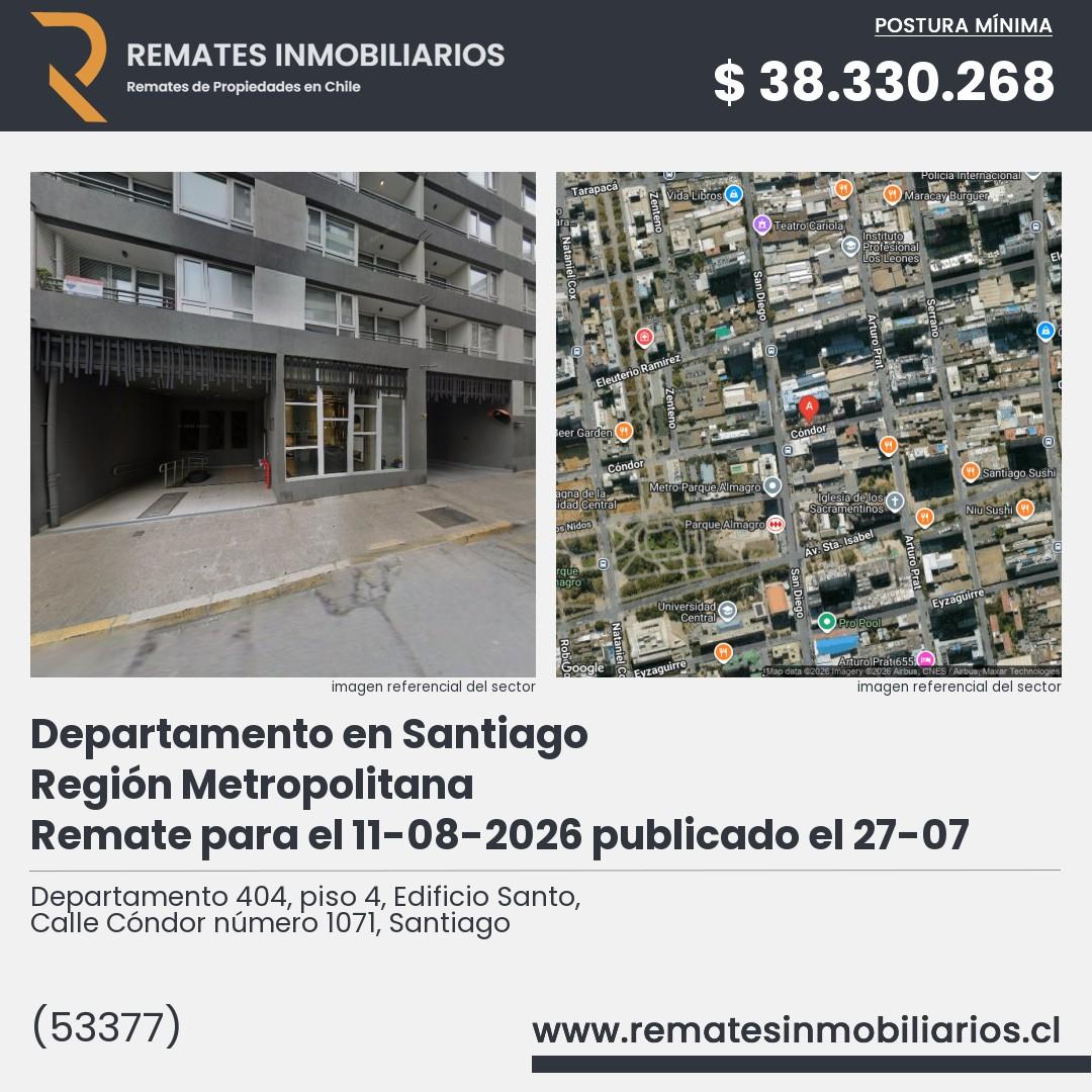 Imagen ficha Departamento 404, piso 4, Edificio Santo, Calle Cóndor número 1071, Santiago