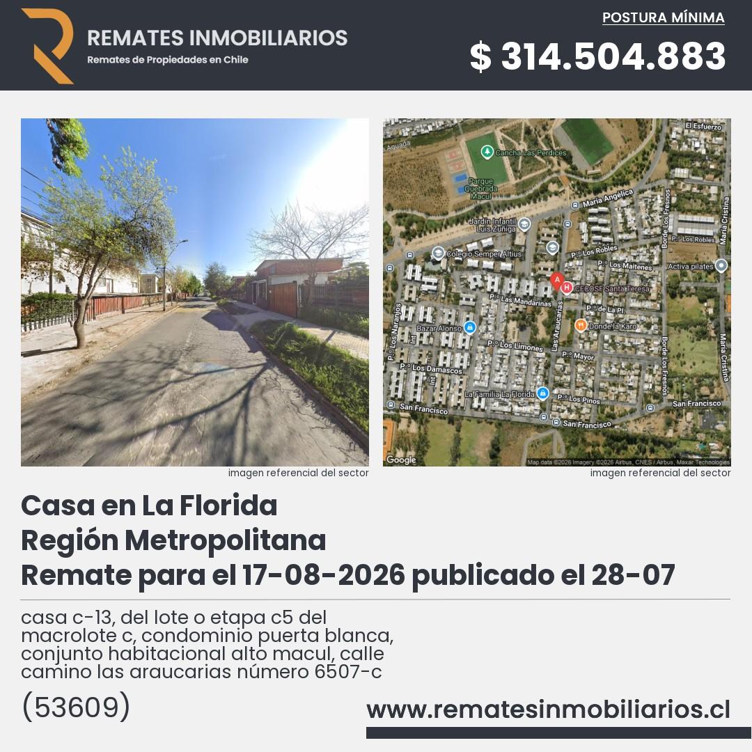 Imagen ficha casa c-13, del lote o etapa c5 del macrolote c, condominio puerta blanca, conjunto habitacional alto macul, calle camino las araucarias número 6507-c