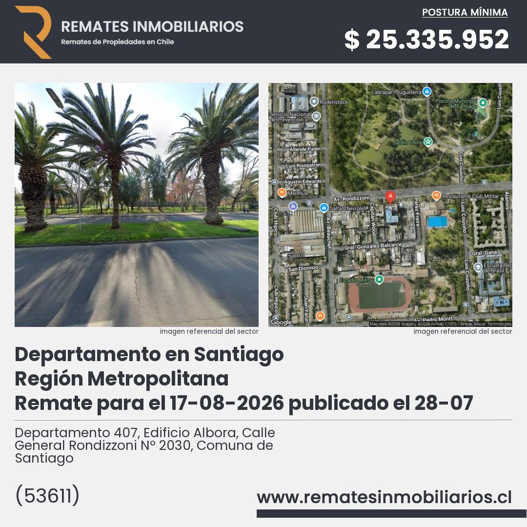 Imagen ficha Departamento 407, Edificio Albora, Calle General Rondizzoni Nº 2030, Comuna de Santiago