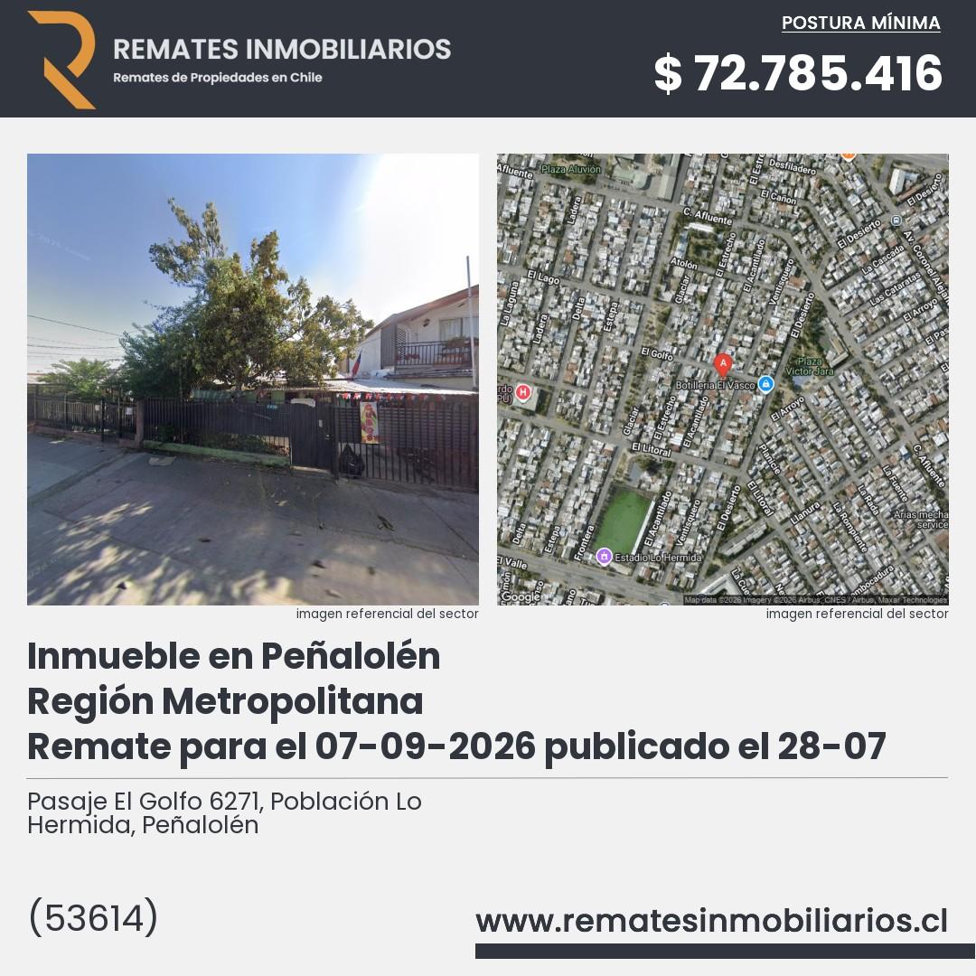 Imagen ficha Pasaje El Golfo 6271, Población Lo Hermida, Peñalolén
