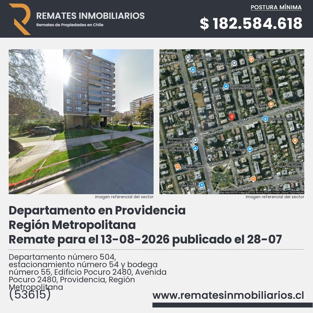 Imagen ficha Departamento número 504, estacionamiento número 54 y bodega número 55, Edificio Pocuro 2480, Avenida Pocuro 2480, Providencia, Región Metropolitana