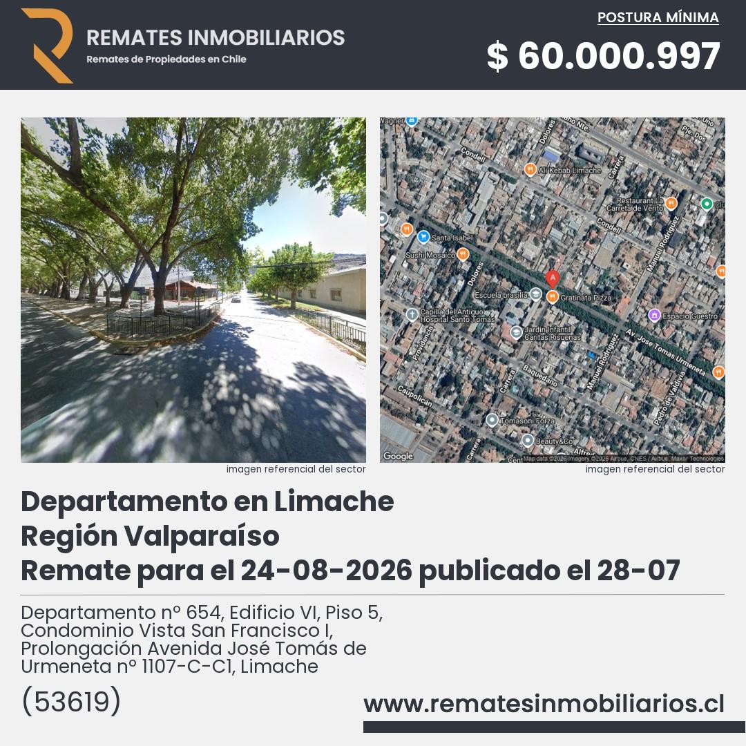 Imagen ficha Departamento nº 654, Edificio VI, Piso 5, Condominio Vista San Francisco I, Prolongación Avenida José Tomás de Urmeneta nº 1107-C-C1, Limache