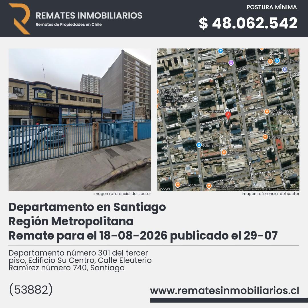 Imagen ficha Departamento número 301 del tercer piso, Edificio Su Centro, Calle Eleuterio Ramírez número 740, Santiago