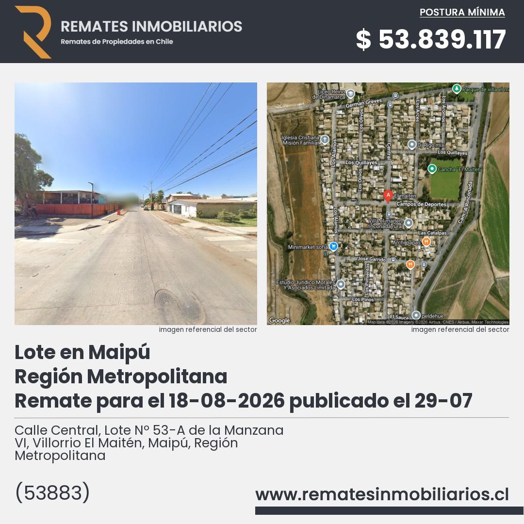 Imagen ficha Calle Central, Lote Nº 53-A de la Manzana VI, Villorrio El Maitén, Maipú, Región Metropolitana