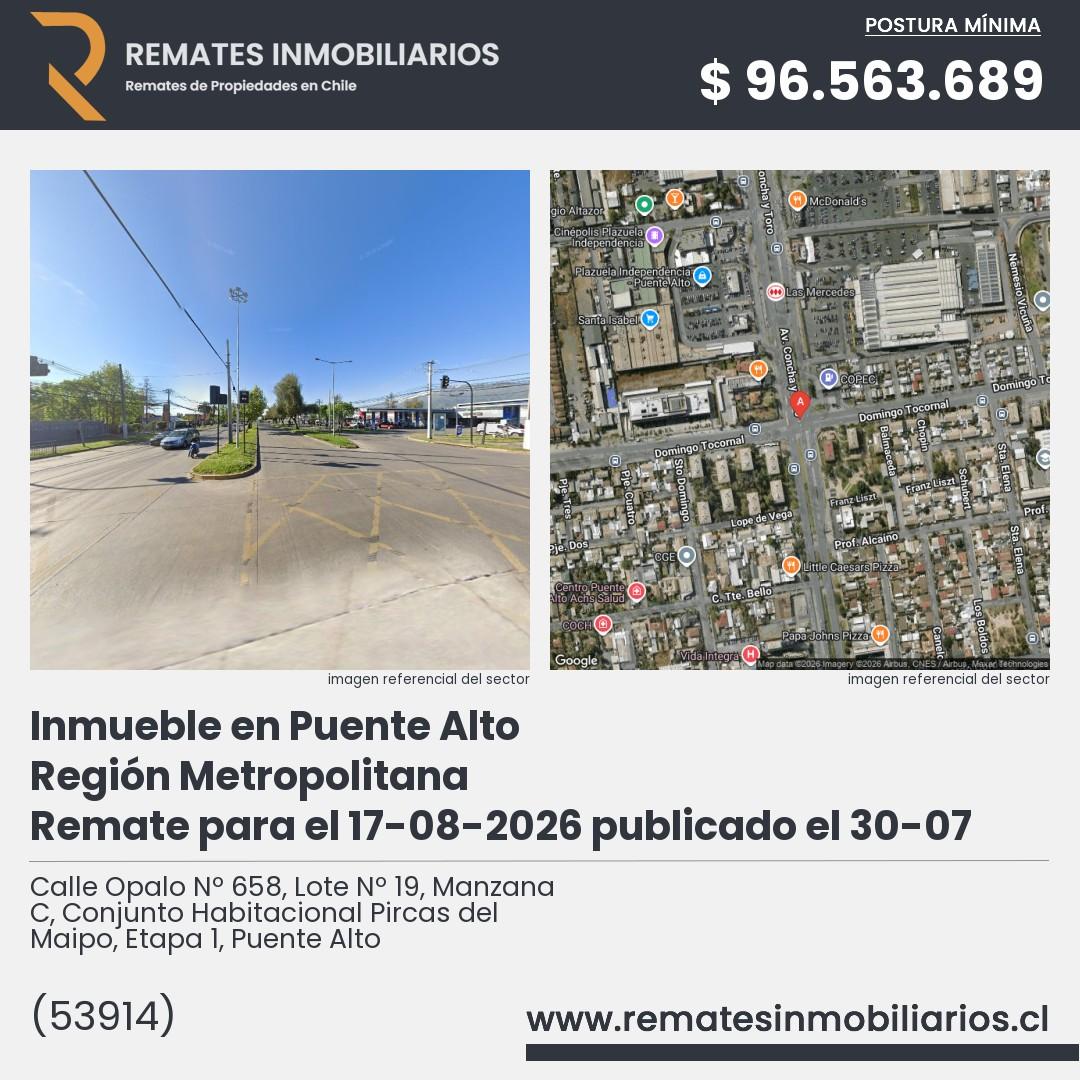 Imagen ficha Calle Opalo Nº 658, Lote Nº 19, Manzana C, Conjunto Habitacional Pircas del Maipo, Etapa 1, Puente Alto
