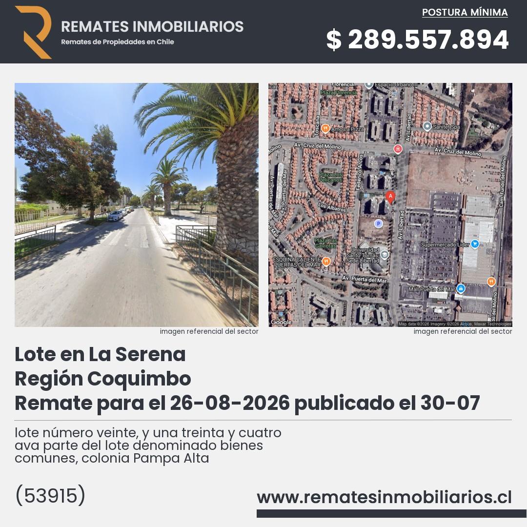 Imagen ficha lote número veinte, y una treinta y cuatro ava parte del lote denominado bienes comunes, colonia Pampa Alta