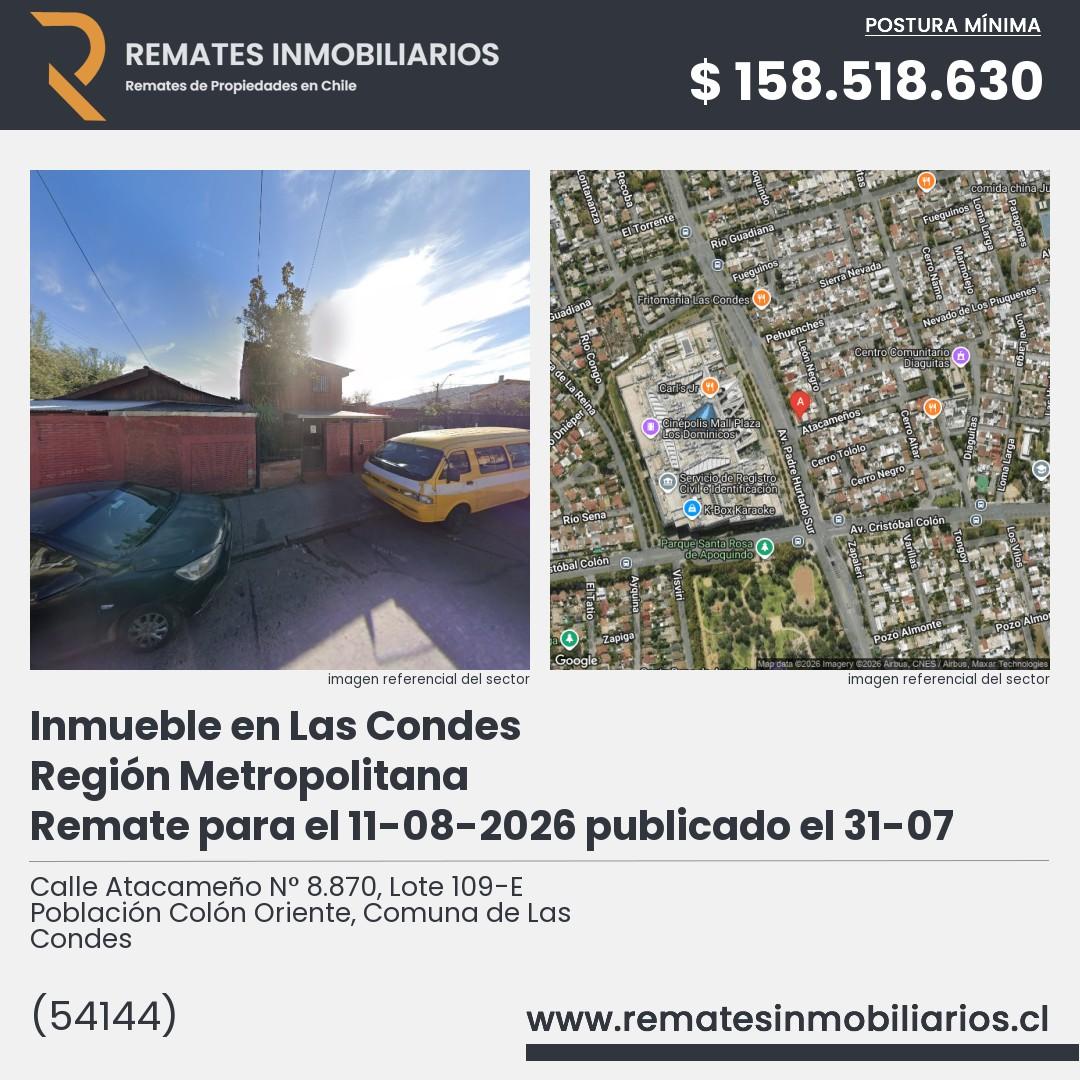 Imagen ficha Calle Atacameño N° 8.870, Lote 109-E Población Colón Oriente, Comuna de Las Condes